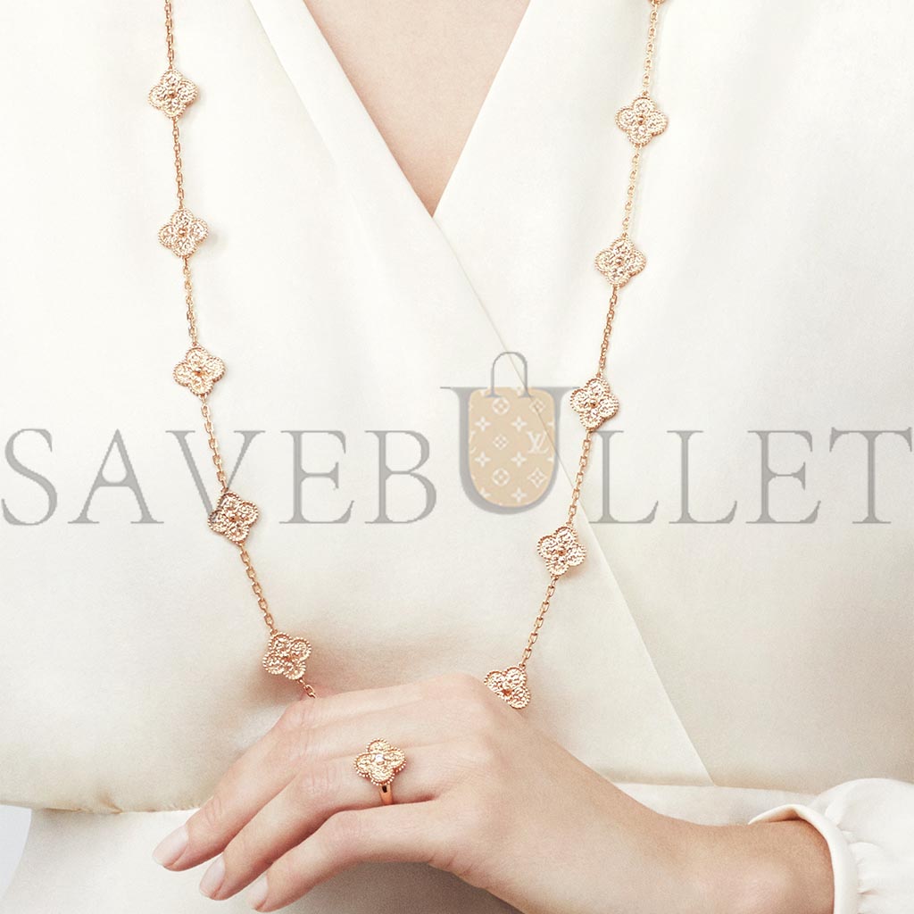 V*N CL*F arpels vintage alhambra long necklace, 20 motifs - rose gold   vcarn9t000